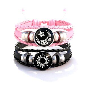 Adjustable Leather Braided Stacked Bracelets Set Stainless Steel